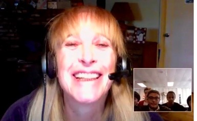 Judy teaching 8th grade by skype